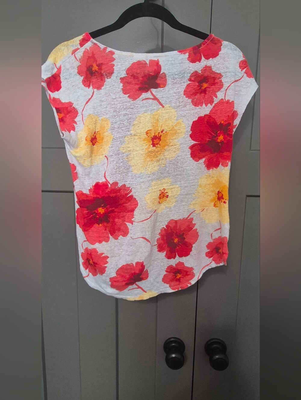 Joie 100% Linen Floral Print Short Sleeve Boat Neck Top Blouse Women's Small - Picture 3 of 4
